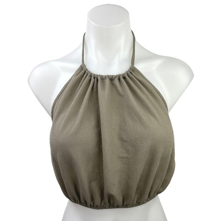 Zara Women's Tan Sleeveless Halter Neck Open Back Modern Casual Crop Top Size S