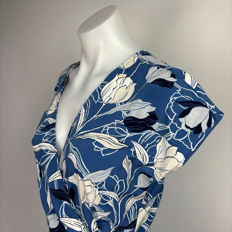 Banana Republic Factory Blue Floral Print Flutter Sleeve A Line Mini Dress Sz 0