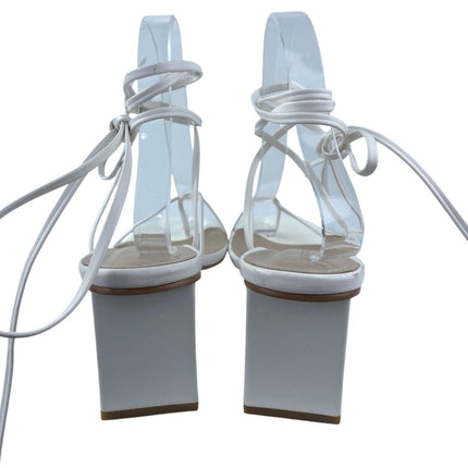 Princess Polly Women's White Lace Up Square Toe Strappy Block Heels Sandals Sz 9