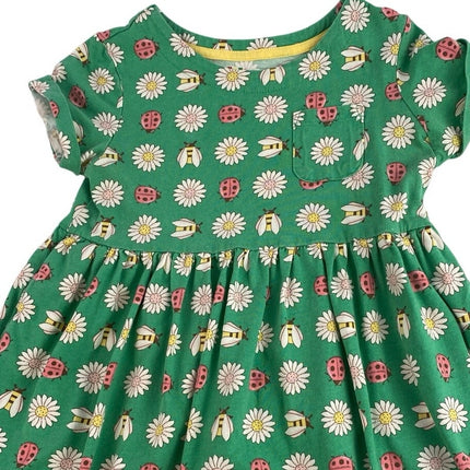 Mini Boden Kids Girls Green Floral Bee Short Sleeve Crew Neck A Line Dress 5-6Y