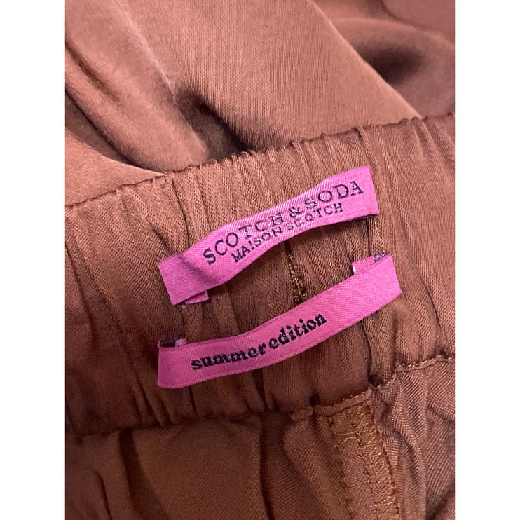 Scotch & Soda Women's Brown High Rise Elastic Waist Wide Leg Trousers Pants Sz M