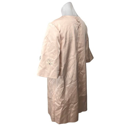 Keepsake Pink Silk Satin Embellished Beaded Short Sleeve Mini Shift Dress Size M