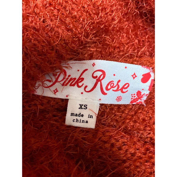Pink Rose Women's Red Fuzzy Faux Fur Cowl Neck Long Sleeve Sweater Top Size XS