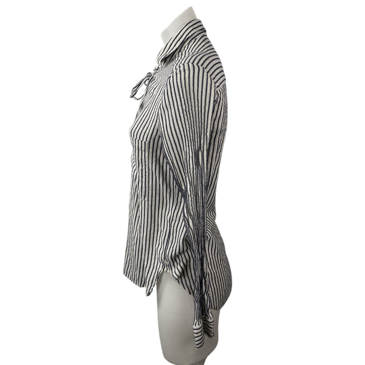 The Kooples Black White Striped Collared Tie Neck Long Sleeve Shirt Blouse Top 3