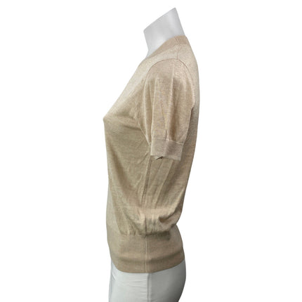 REISS Women's Beige Short Sleeves Knit Crew Neck Pullover Sweater Top Size S