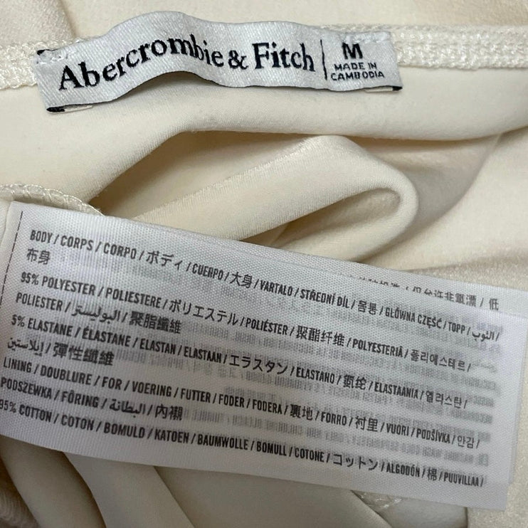 Abercrombie & Fitch Women's Cream Sleeveless Crepe Plunge V-neck Bodysuit Top M