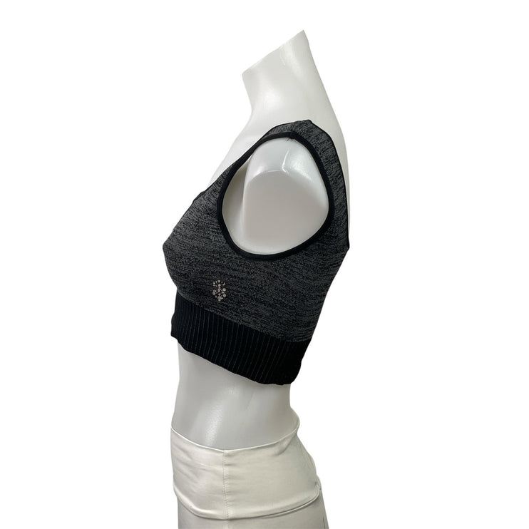 Free People Black Gray Square Neck Yoga Workout Athletic Sports Bra Crop Top S