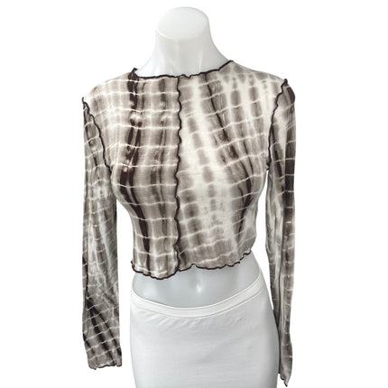 Tiger Mist Women's Brown Multicolor Tie Dye Long Sleeve Crop Shirt Sweater Top L