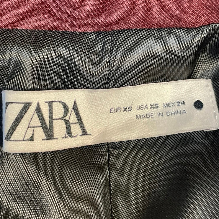 Zara Women Red Burgundy Long Sleeve Notch Lapel Blazer Coat Suit Jacket Size XS