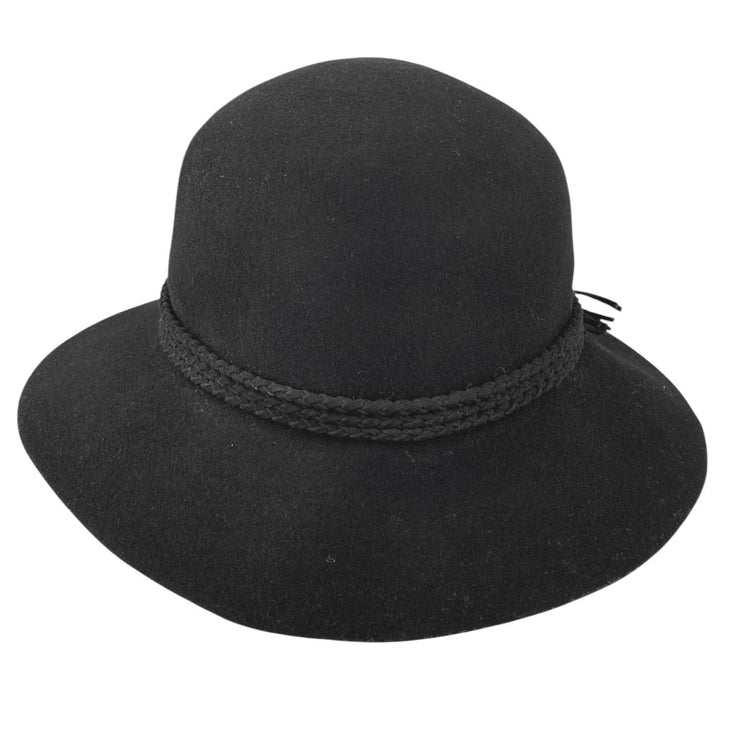 C&C California Women's Black Braided Bow 100% Wool Round Felt Bucket Hat OS