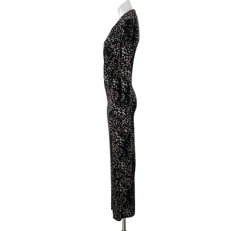 Free People Shayla Floral Deep V Neck Long Sleeve Slit Wrap Maxi Dress Size S