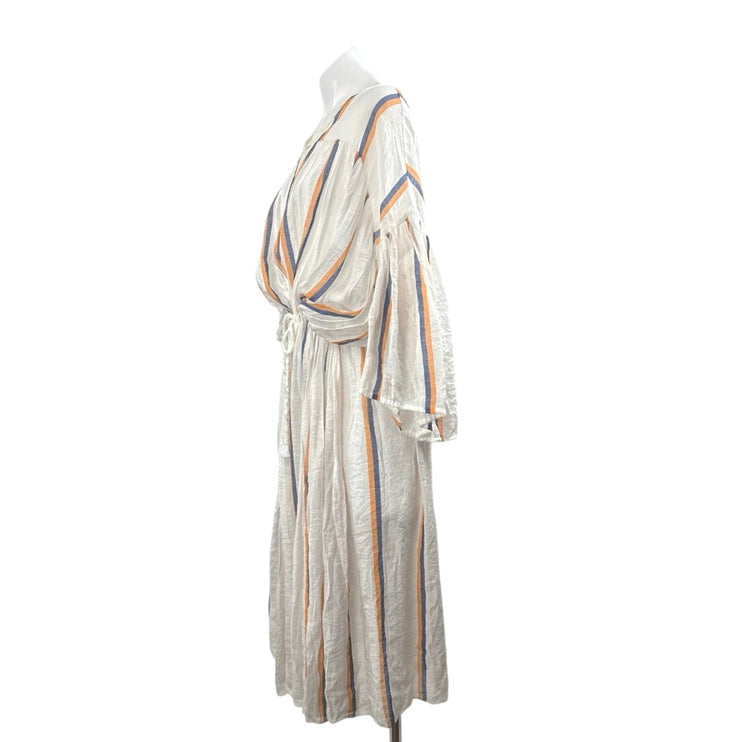 LOVE Binetti Monaco Striped Long Sleeve Tie Waist Midi Shift Kaftan Dress Sz XS