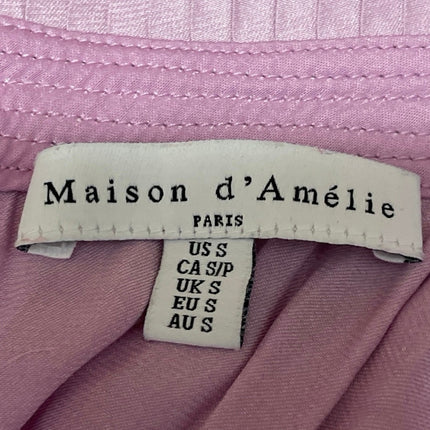 Maison D Amelie Women's Pink Purple Ruffle Pleated Mock Neck Blouse Top Size S