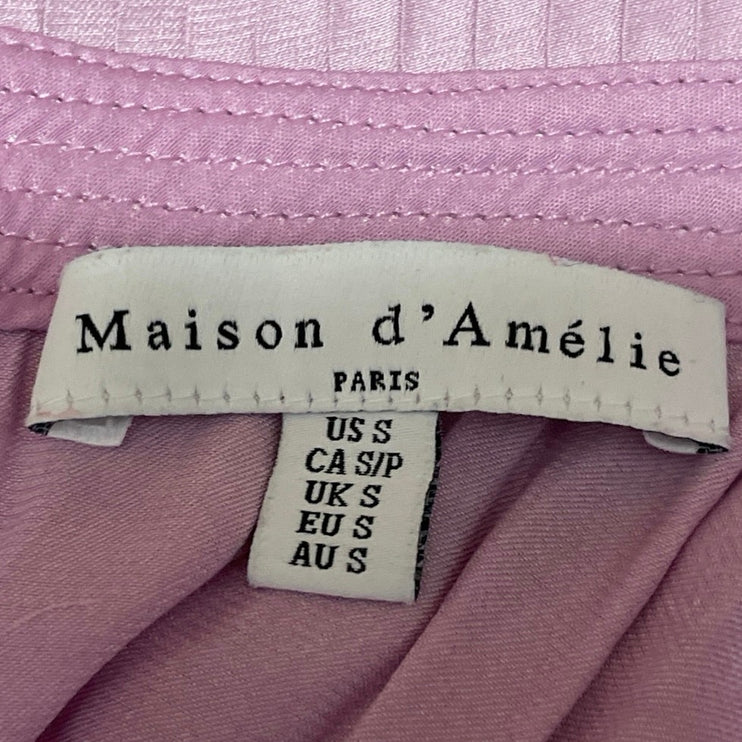 Maison D Amelie Women's Pink Purple Ruffle Pleated Mock Neck Blouse Top Size S
