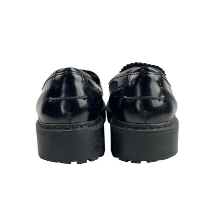 Shoedazzle Corena Women's Black Faux Leather Vegan Heel Loafer Shoes Size 7