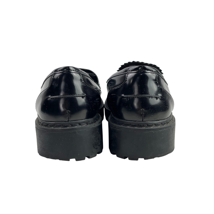 Shoedazzle Corena Women's Black Faux Leather Vegan Heel Loafer Shoes Size 7