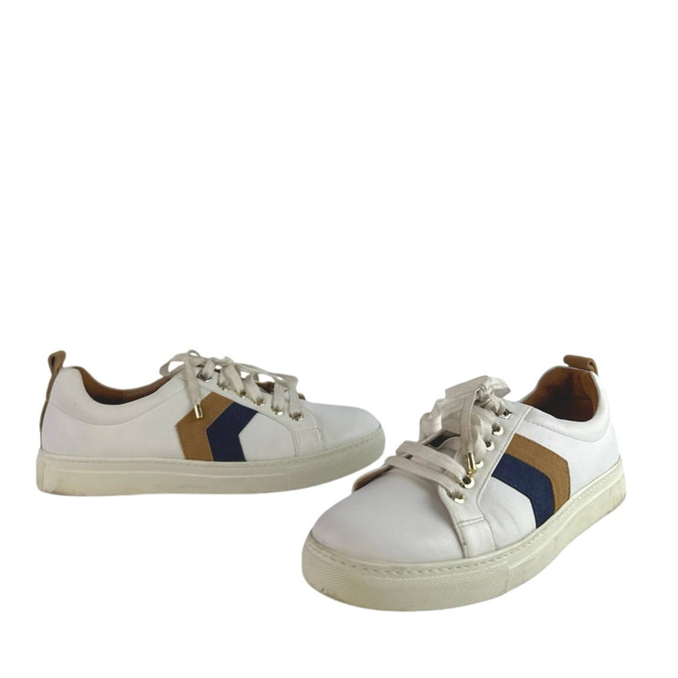 Fairfax & Favor Alexandra Womens Tan Navy Leather Trainers Sneakers Shoes US 7.5