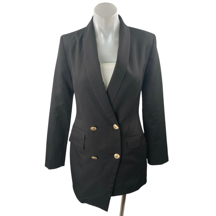 Unique21 Black Asymmetric Double Breasted Long Sleeve Mini Blazer Dress Size 2