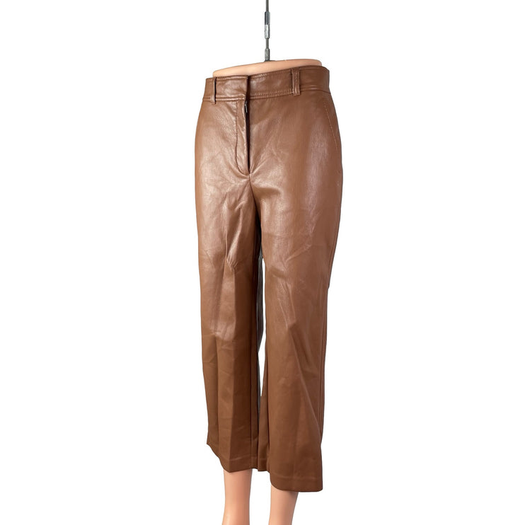 Aritzia Babaton Brown Faux Leather Vegan Straight Leg Cropped Trousers Pants 4