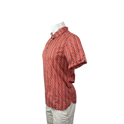 Ted Baker Women's Red Pineapple Short Sleeve Casual Button Down Shirt Top Size M