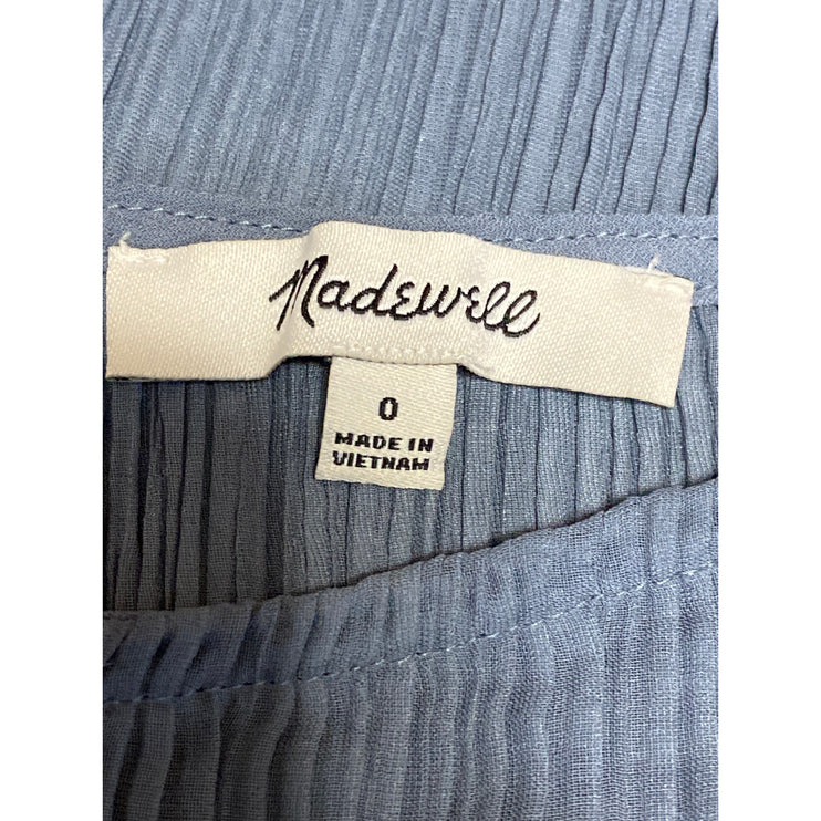 Madewell The Goldie Dress in Plissé Blue Sleeveless Midi Slip Sheath Dress Sz 0