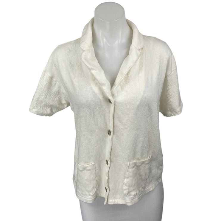 Madewell Women's White Short Sleeve Pocket Cotton Button Up Shirt Top Size XS