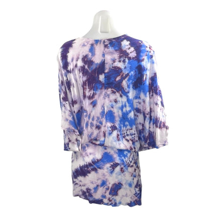 Signature8 Purple Tie Dye Twist Floral Dolman Sleeve Blouson Mini Dress Size M
