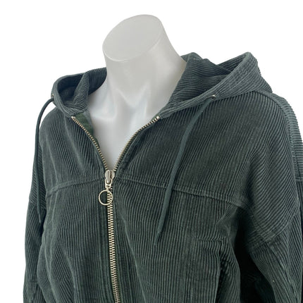 Urban Outfitters Women's Black Corduroy Full Zip Hoodie Cropped Sweatshirt Sz S