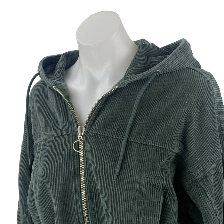 Urban Outfitters Women's Black Corduroy Full Zip Hoodie Cropped Sweatshirt Sz S