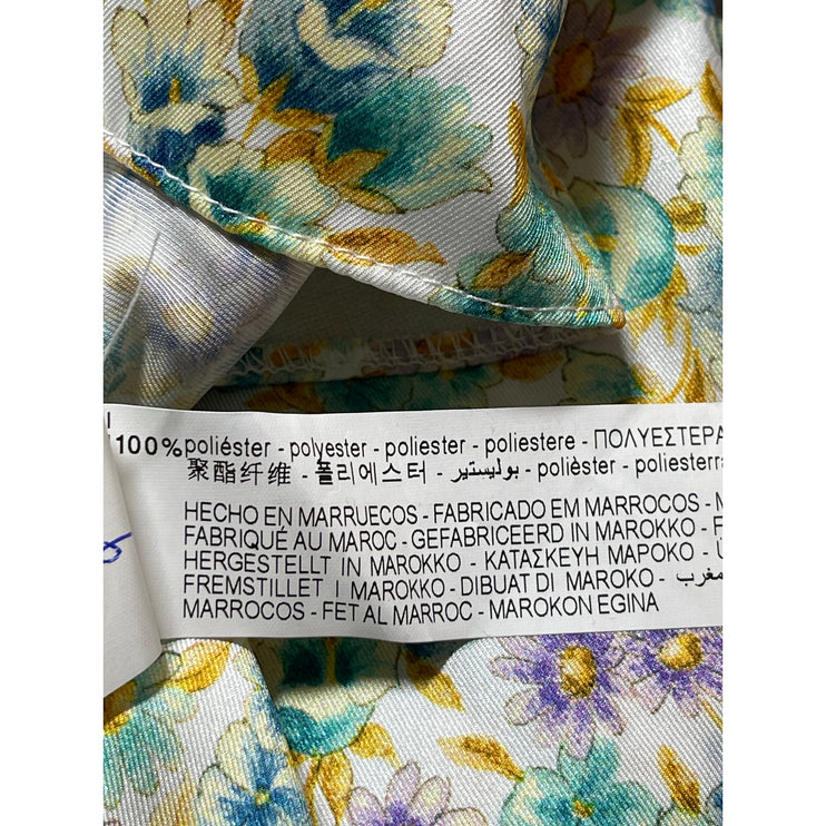 ZARA Multicolor Floral Satin Button Ruffle Hem Slit Midi A-Line Slip Skirt Sz M