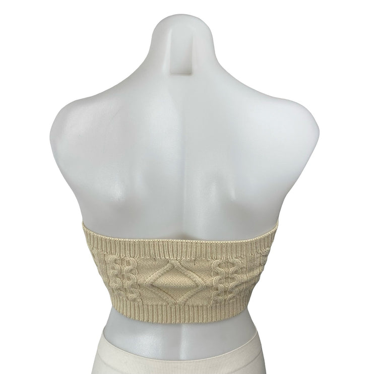 Forever 21 Womens Beige Cable Knit Tube Bralette Long Sleeve Crop Cardigan Set S