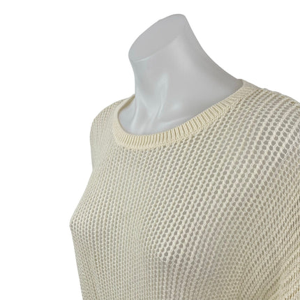 Uniqlo Women's Cream Linen Open Knit Crochet Crew Neck Long Sleeve Sweater Top M
