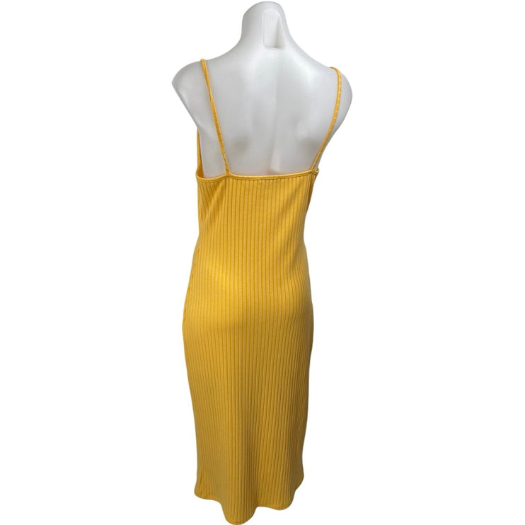 Zara Yellow Ribbed Sleeveless Cami Camisole Button Down Midi Tank Dress Size L