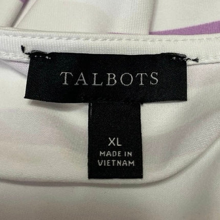 Talbots Women's White Purple Striped Square Neck Short Sleeve Blouse Top Size XL