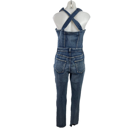 Venus Blue Medium Wash Button Scoop Neck Denim Jean Skinny Overall Jumpsuit 10