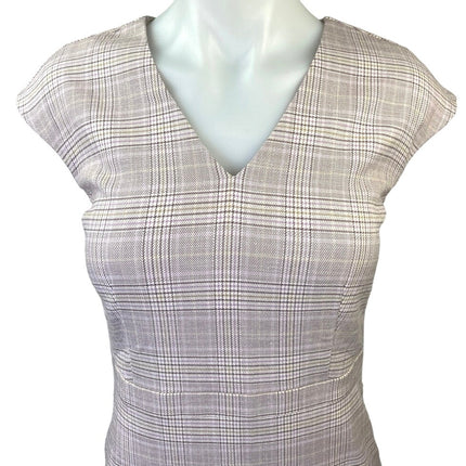 NEW Ann Taylor Pink Plaid V-Neck Cap Sleeve Career Sheath Mini Pencil Dress Sz 0
