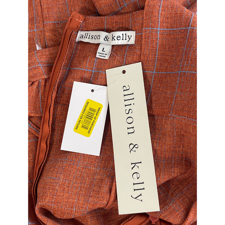 NEW Alice + Olivia Brown Orange Plaid Ruffle Sleeveless Mini Sheath Dress Size L