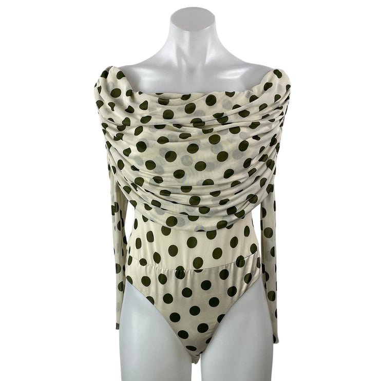 AFRM Maxine Cream Green Off The Shoulder Long Sleeve Blouse Bodysuit Top Size M