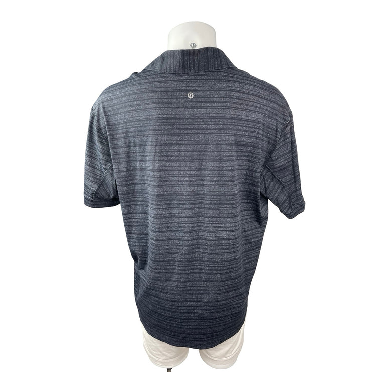 Lululemon Men's Black Striped Short Sleeve Golf Casual Polo Shirt Top Size L