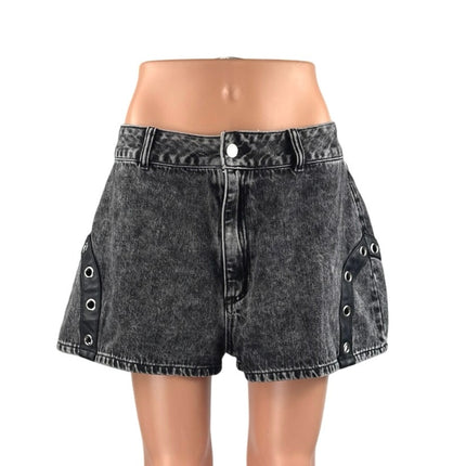 WeWoreWhat Black Washed High Rise A Line Bell Grommet Denim Jean Shorts Size 29