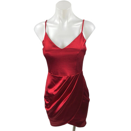 Lulus Red Silk Satin Sleeveless Cami Camisole Tank Drape Sheath Mini Dress Sz S