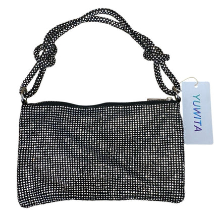 NEW Yuwita Black Rhinestone Knotted ZipHobo Evening Shoulder Strap Handbag OS