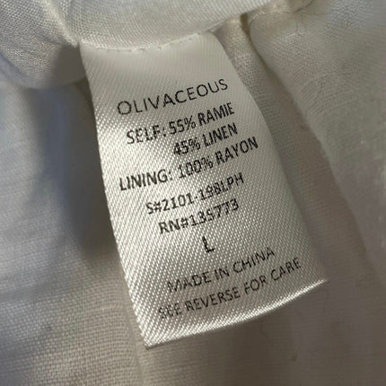 Olivaceous White Linen Cowrie Shell Drawstring Ruffle Wide Leg  Summer Shorts L