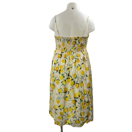 H&M Yellow Lemon Shirred Ruffle Sleeveless Cami A Line Midi Dress Size XXL