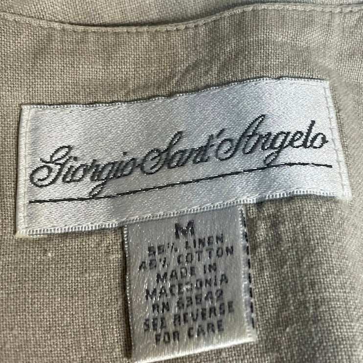 Vintage Giorgio Sant Angelo Beige Linen Long Sleeve Button Down Shirt Top Size M