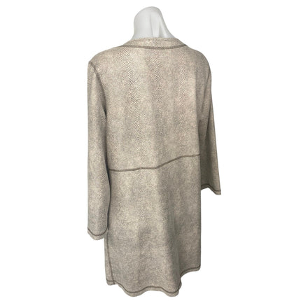 Solitaire Cream Faux Suede Snakeskin 3/4 Sleeve Open Front Cardigan Jacket Sz M