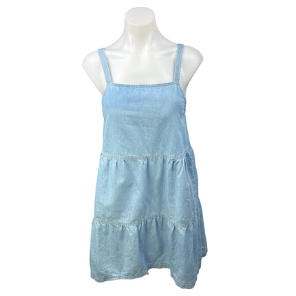 Z Supply Daniela Blue Chambray Square Neck Strap Tiered Denim Jeans Dress Sz XS