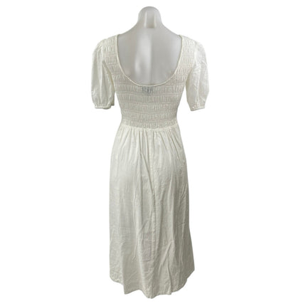 Lucy Paris White Puff Sleeve Smocked Scoop Open Back A Line Midi Dress Size S