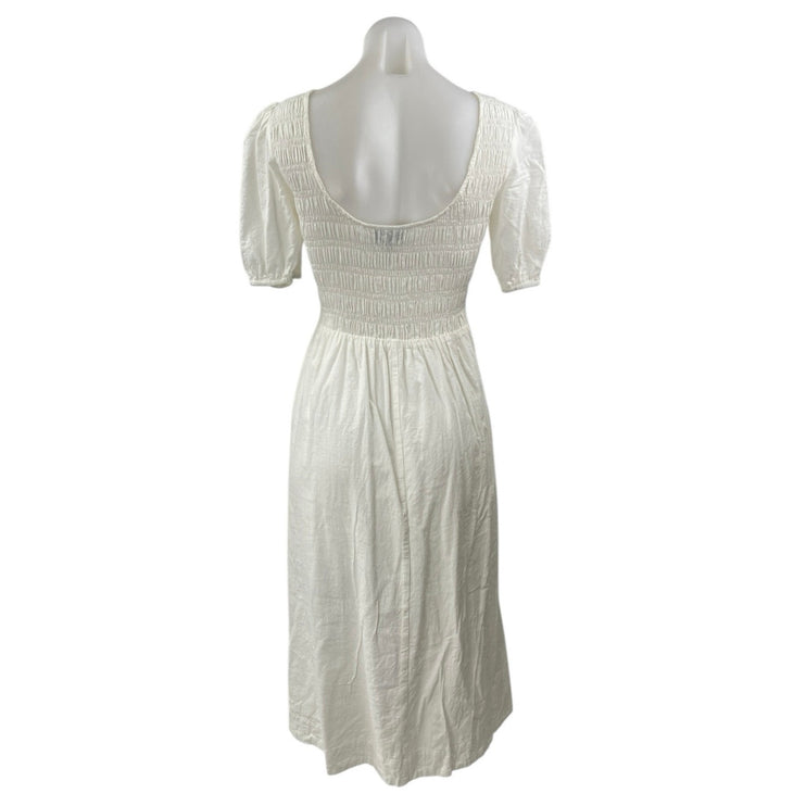 Lucy Paris White Puff Sleeve Smocked Scoop Open Back A Line Midi Dress Size S