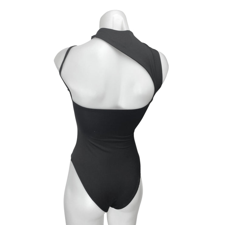 Princess Polly Black Ribbed Sleeveless Cutout Mock Neck Tank Bodysuit Top Size 2